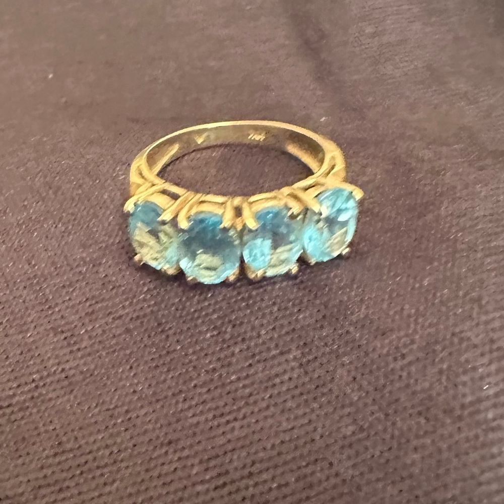 10k Yellow Gold Blue Topaz 4-Stone Cluster Ring